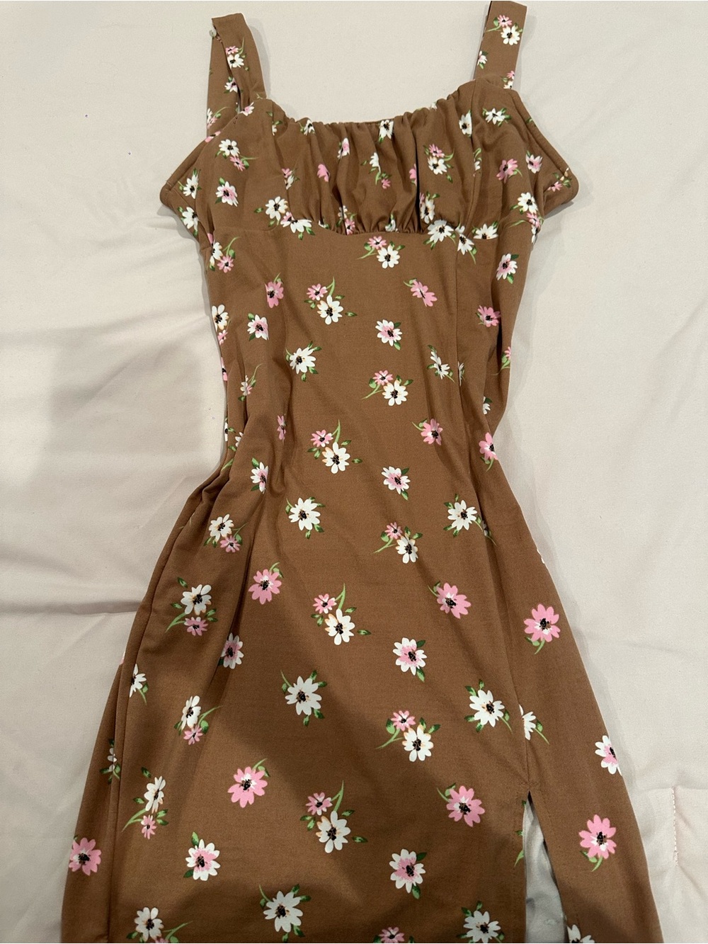 Brown Floral Ruffle-Top Casual Sundress